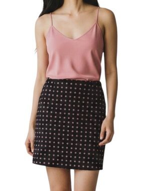 Tribal Black Pink Polka Dot Pure Cotton Skirt NWOT Size 12 Academia